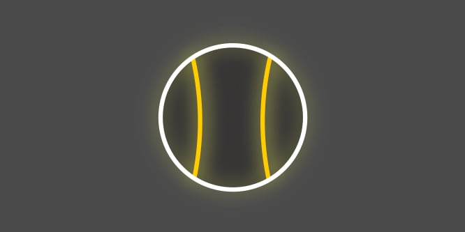 Gulvit ikon med konkava linjer i en cirkel, på mörkgrå bakgrund, som visar nära passform under kläderna.
